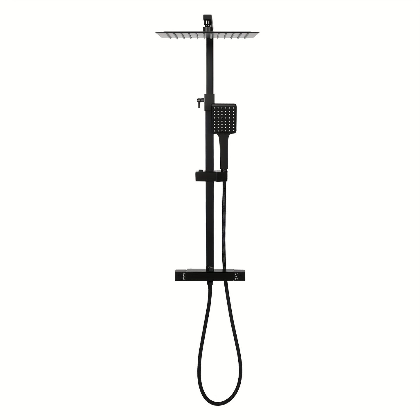 Zwarte Douche Set – Regendouche – Handdouche – Doucheset – Thermostaatkraan – Vierkant – 30x30 cm – Verstelbare Douchestang – Veiligheidsstop 38°C