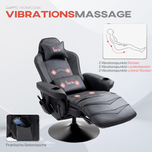 Living Room Lounge Chair, Gaming Chair, Massage Function, Reclining Backrest, Footrest, Up to 120kg, Steel Frame, Faux Leather, Black, Durable, Suitable for Living Room, Bedroom, Chair for Living Room, Living Room Furniture, Chaise Confortable