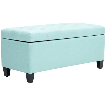 Opbergkist – Opbergbox – Opbergbank – Opbergstoel – Opbergmand – Groen Linnen-achtig Polyester – Stevig Rubberhout – 100 x 40 x 44 cm