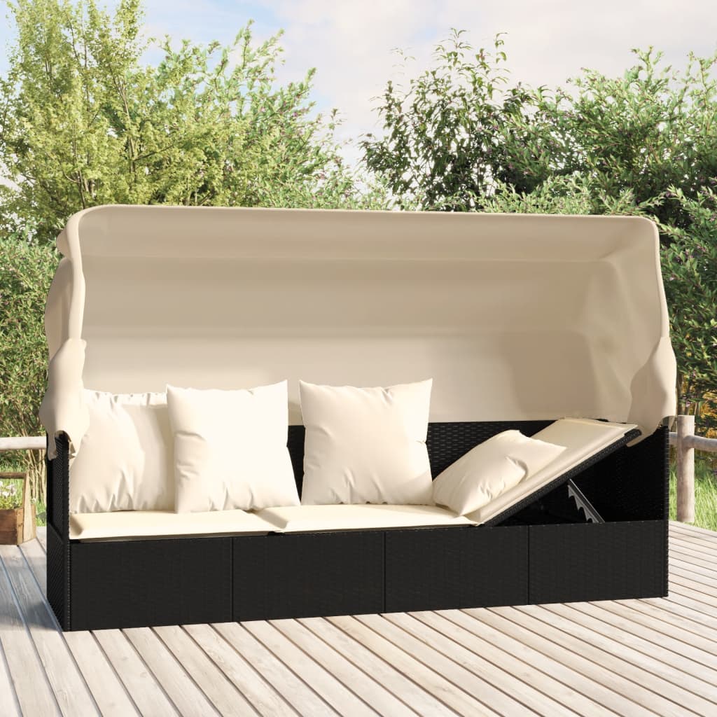 Loungebed – Loungesofa – Ligbed – Buitenbed – Poly Rattan – Verstelbare Zonwering – Stevig Stalen Frame