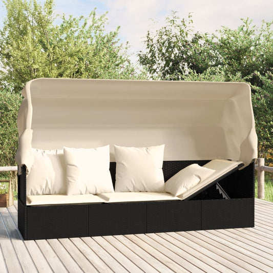 Loungebed – Loungesofa – Ligbed – Buitenbed – Poly Rattan – Verstelbare Zonwering – Stevig Stalen Frame