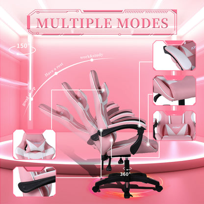 Gamingstoel – Gamestoel – Gaming Chair – Bureaustoel – Ergonomische Stoel – 135° Verstelbare Rugleuning – Ademend Roze Stof – Breed Zitvlak met Armleuningen