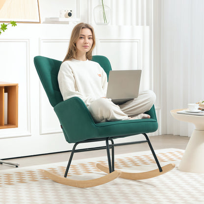 Schommelstoel – Relaxstoel – Wiegstoel – Nursing Chair – Velours Stoel – Donkergroen – Fluwelen Bekleding – Stevig Stalen Frame