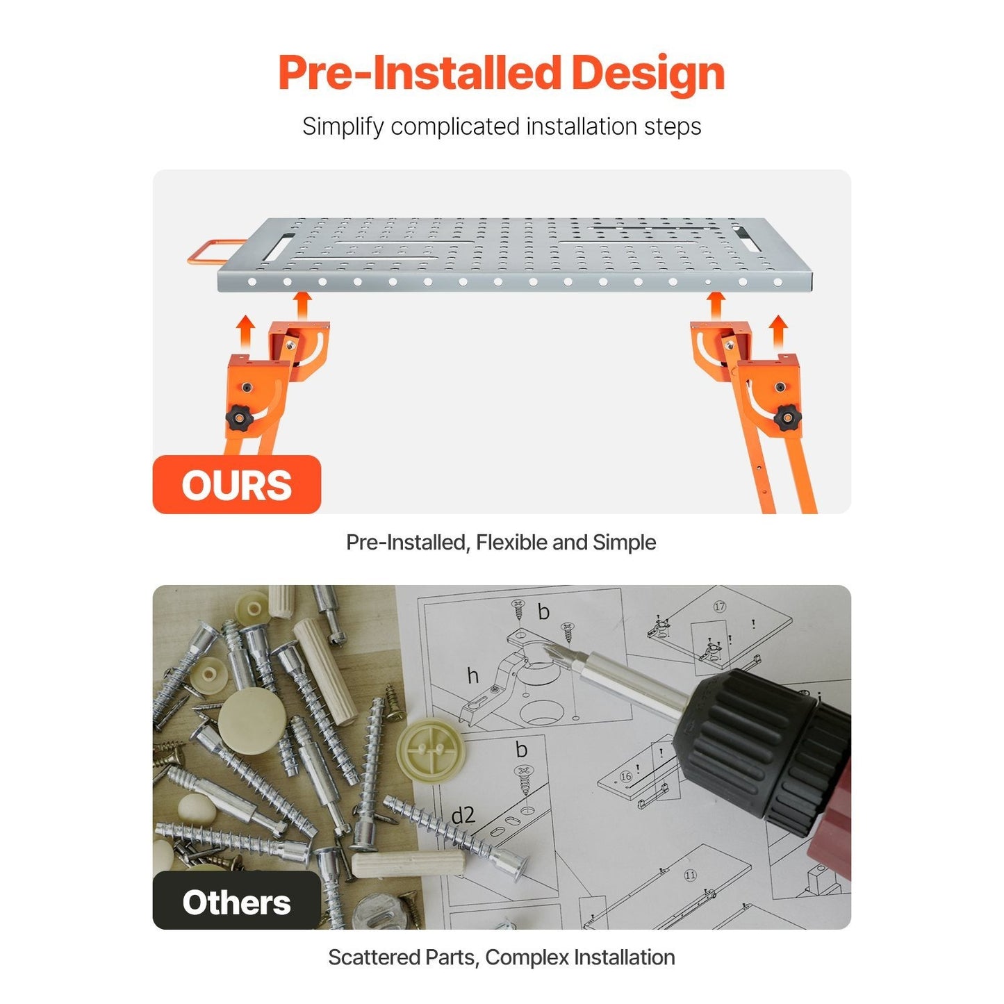Werkbank Lastezel Werktafel Opklapbare Werkbank Laskar Werkstation – 44" x 21" – Verstelbare Hoogte 4 Niveau’s – Draagvermogen 500 LBS