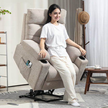 Massagestoel – Elektrische Relaxstoel – Massagefauteuil – Massagestoel met Liftfunctie – Elektrische Massagestoel Lichtbruin – 8 Vibratiepunten – 2 Afstandsbedieningen