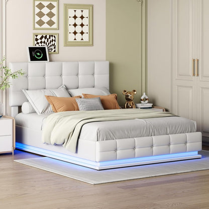 Tweepersoonsbed – Bedframe – Led Bed – Opbergbed – Gestoffeerd Bed – Grote Opbergruimte – USB-LED Verlichting