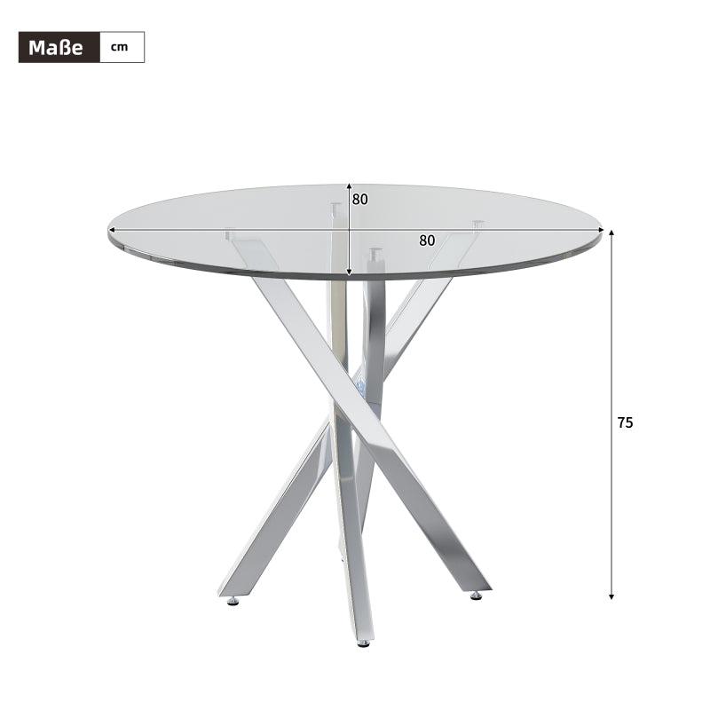 Ronde Eettafel – Eetkamertafel – Keukentafel – Koffietafel – Tafel – Getemperd Glazen Blad 80x80x75 cm – Gegalvaniseerde Metalen Poten – Modern Minimalistisch Design