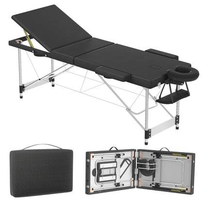 Massagetafel – Behandelbank – Massagebed – Therapietafel – Massagestoel – Verstelbaar 62-83 cm – Aluminium Frame – Max Draagkracht 230 kg – Zwart