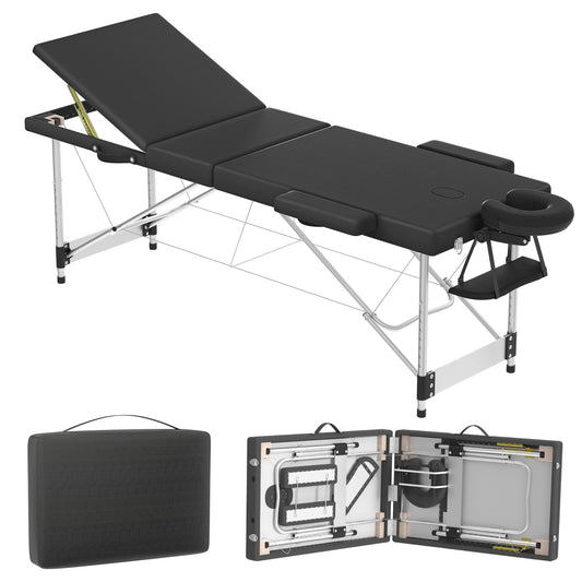 Massagetafel – Behandelbank – Massagebed – Therapietafel – Massagestoel – Verstelbaar 62-83 cm – Aluminium Frame – Max Draagkracht 230 kg – Zwart