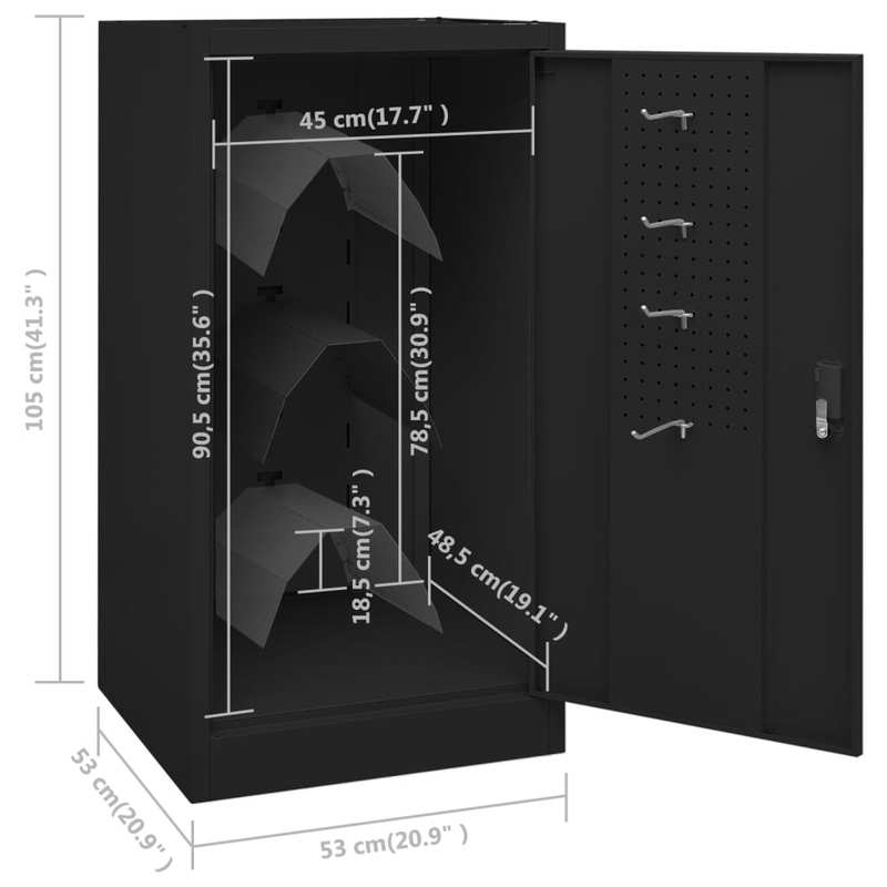 Werkplaatskast – Opbergrek – Gereedschapskast – Werkplaatsmeubel – Stellingkast – Zwart Staal – Verstelbare Haken & Afsluitbare Deur – 53x53x105 cm