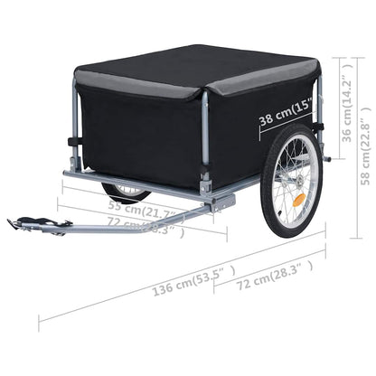 Fietskar – Fietstrailer – Bagagewagen – Fietsaanhanger – Vervoerskar – Draagvermogen 65 kg – Waterdichte Polyester Laadruimte – Zwart/Grijs