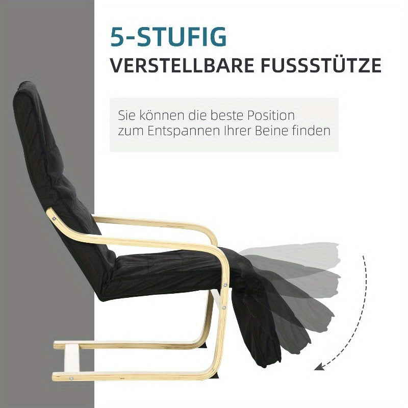 Draaifauteuil – Schommelstoel – Relaxstoel – Lounge Stoel – Vintage Design – Verstelbare Voetensteun – Zwart Met Gouden Berkenhout – Comfortabele Acetaat Bekleding