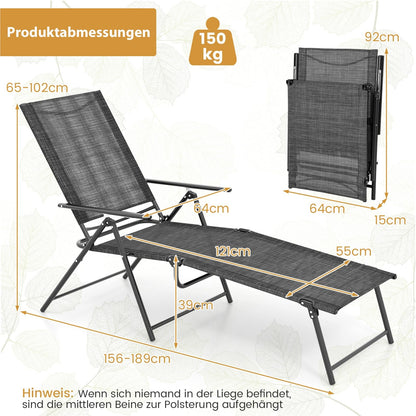 2-Persoons Loungebed – Ligbedden – Tuinstoelen – Lounge Stoelen – Zonnebedden – Verstelbare Rugleuning – Ademende Sneldrogende Stoffering – Grijs – Vouwbaar – Max. 150 kg Draagvermogen