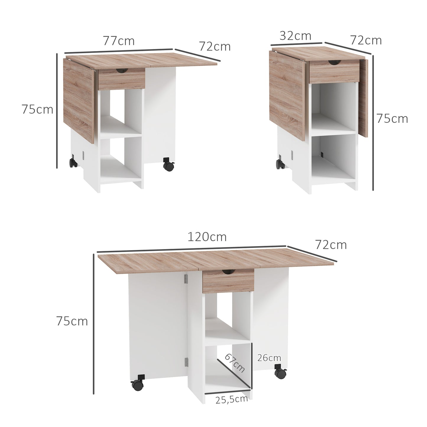 Uitschuifbare Eettafel – Inklapbare Tafel – Keukentafel – Uitklapbare Tafel – Compacte Eettafel – Modern Design – Ruimtebesparend Met Lade – Eikenhout Look