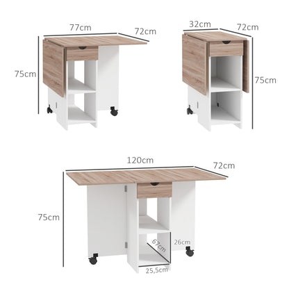 Uitschuifbare Eettafel – Inklapbare Tafel – Keukentafel – Uitklapbare Tafel – Compacte Eettafel – Modern Design – Ruimtebesparend Met Lade – Eikenhout Look