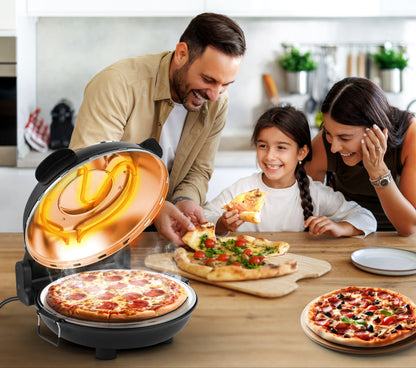 Pizzaoven – Elektrische Oven – Pizzamaker – Pizza Bakoven – Compacte Mini Oven – Tot 425°C Temperatuur – 1200 Watt Vermogen – Zwart