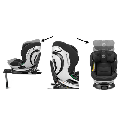 360° Draaibare Autostoel i-Size R129-03 voor Kinderen van 76-150 cm Onyx Zwart - Veilig Kinderautostoeltje met ISOFIX, Zij-impactbescherming en Verstelbare Hoofdsteun - Groep 1/2/3