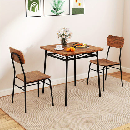 Compact Eettafel Set – Eetkamerset – Keukentafel Met Stoelen – Ontbijttafel – Inklapbare Stoelen – Met Opbergplank – Metaal En MDF – Ruimtebesparend Design