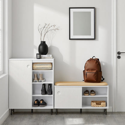 Schoenenkast – Schoenenrek – Schoenenbank – Halmeubel – Opbergmeubel – MDF Wit – Zitkussen en Compacte Opbergruimte voor 4 Paar Schoenen