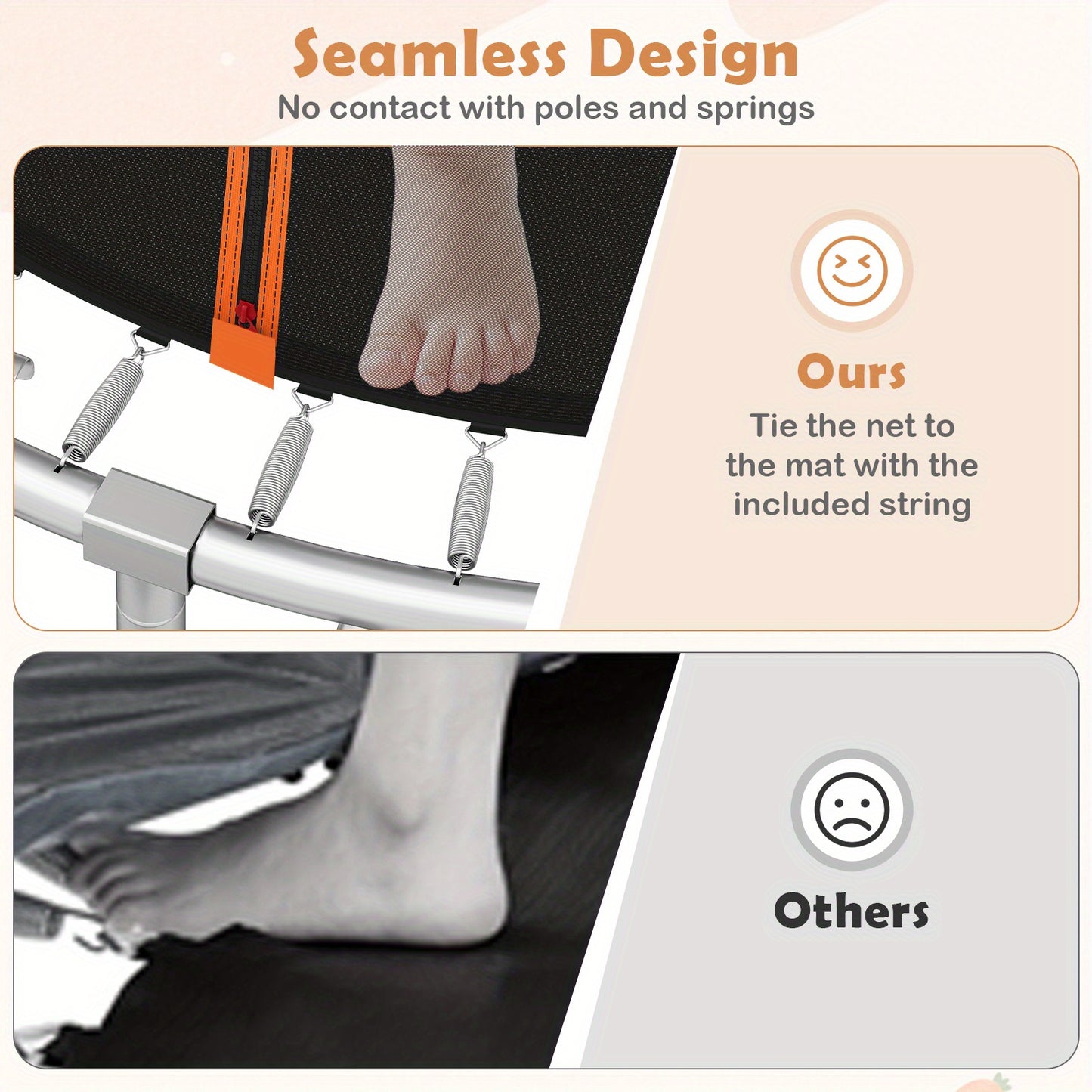 Ronde Trampoline – Tuintrampoline – Springkussen – Speeltoestel – Veiligheidsnet Trampoline – Oranje Kleur – Stevig Metalen Frame – Inclusief Ladder
