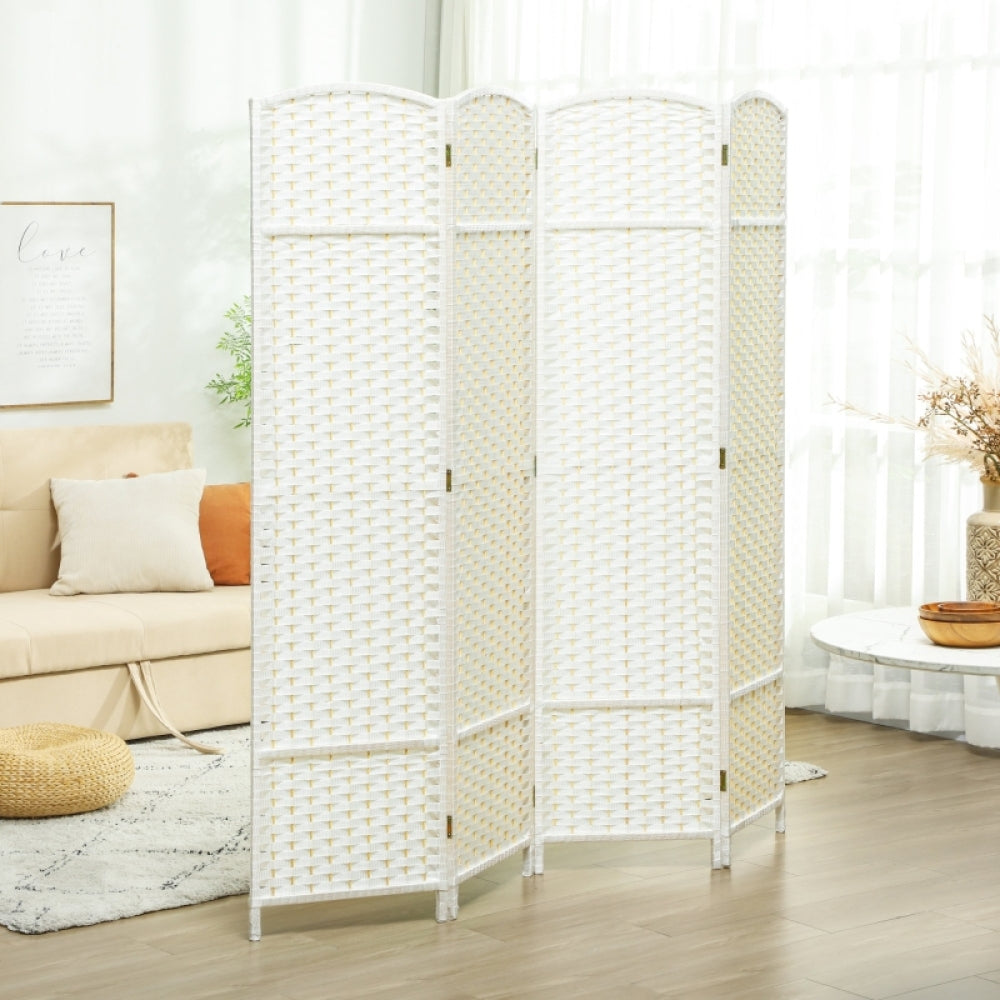 Kamerverdeler – Kamerscherm – Roomdivider – Ruimteverdeler – Vouwscherm – 4 panelen wit hout – Opvouwbaar & ruimtebesparend design