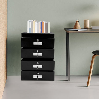 Metalen Opbergkast – Ladekast – Archiefkast – Documentenkast – Lockerkast – Stevig Koudgewalst Staal – 4 Lockable Laden met Sloten – Ruimtebesparend Verticaal Design – Zwart