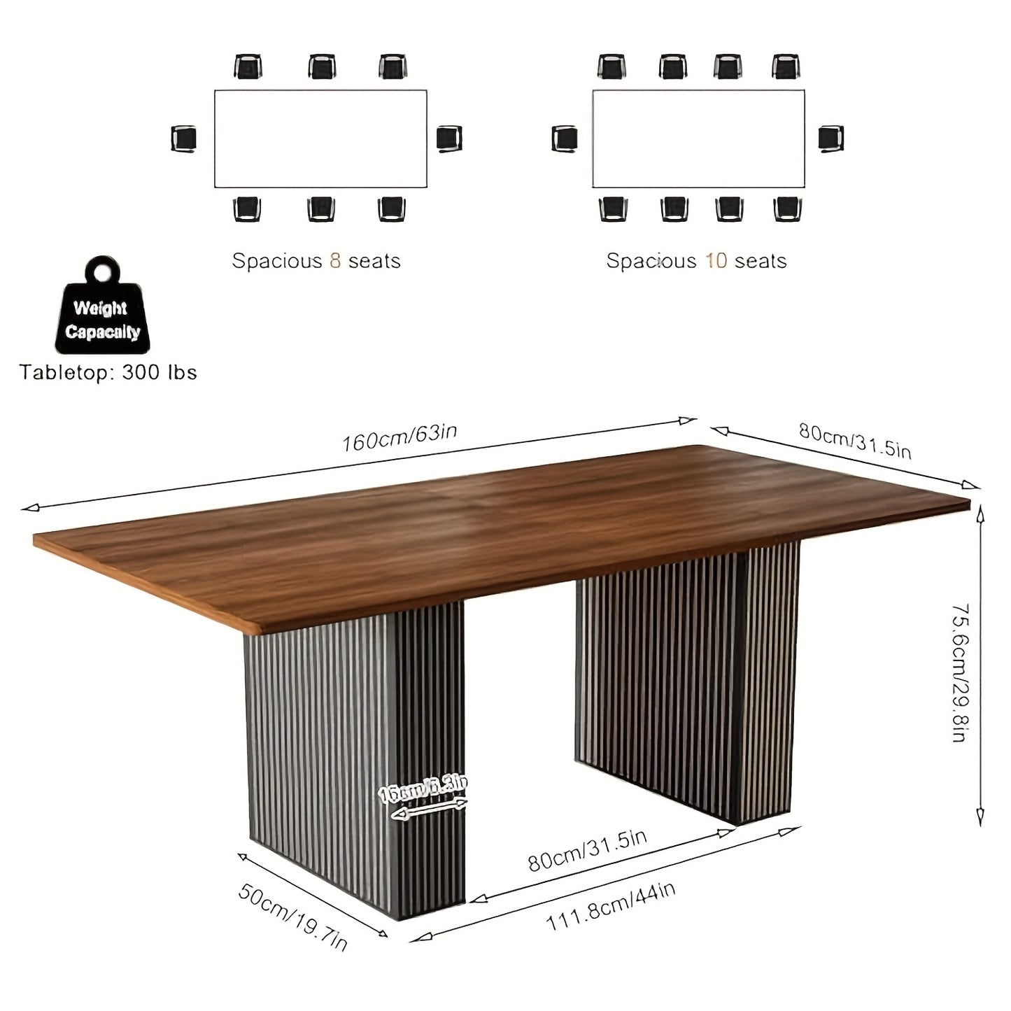 Eettafel – Dinertafel – Keukentafel – Tafelpoot – Restaurants tafel – Retro Industrieel Design – 160x80x76 cm – Hout en Engineered Wood