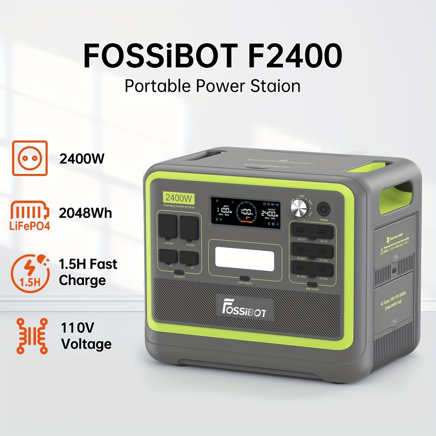 Draagbare Powerstation – Generator – Noodstroomvoorziening – Accupack – Zonne-energie Generator – 2048Wh LiFePO4 Batterij – 2400W Continu Vermogen