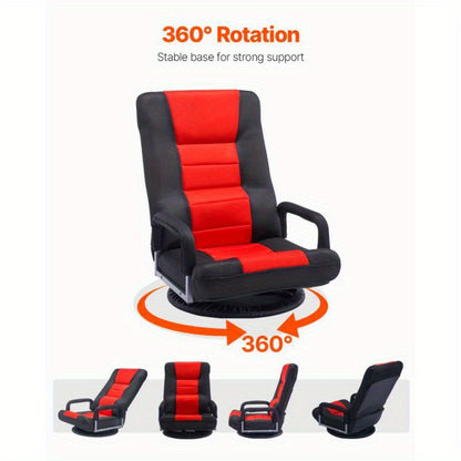 Adjustable Floor Gaming Chair with 360° Swivel, Heavy-Duty Non-Electric Construction, Memory Foam Cushion & Ergonomic Armrests - Foldable design, Easy-Clean Acetate Fabric for Gamers, Home Office, Living Room - Space-Saving