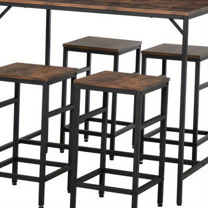 Bartafelset – Bartafel – Barset – Statafel – Barkrukken – Rustiek Bruin – Metaal & Spaanplaat – 100x60x88 cm – 5-delig