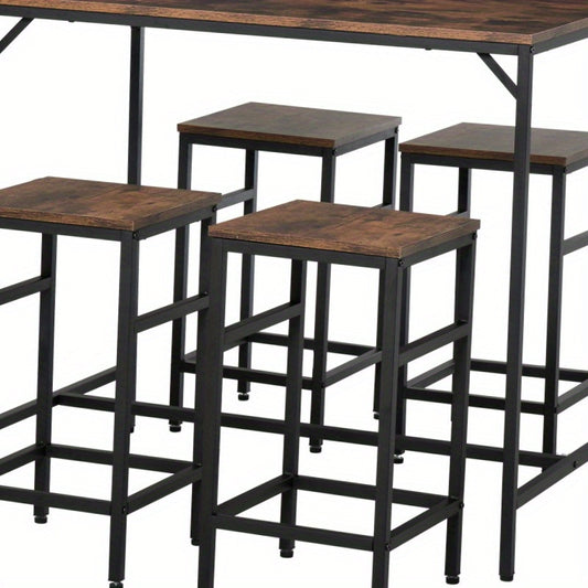 Bartafelset – Bartafel – Barset – Statafel – Barkrukken – Rustiek Bruin – Metaal & Spaanplaat – 100x60x88 cm – 5-delig