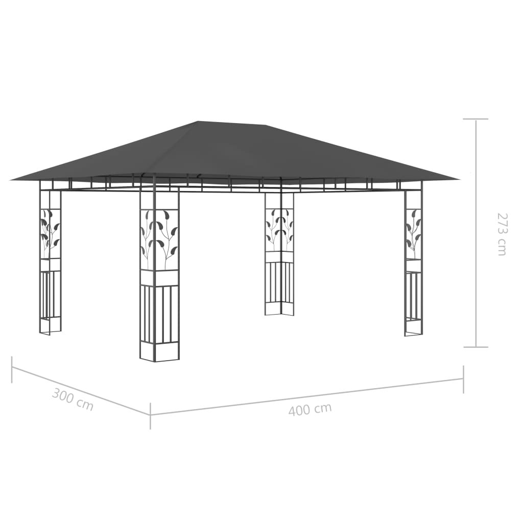 Tuinpaviljoen – Tuinoverkapping – Pergola – Prieel – Tuinhoek – Met Lichtslingers – Stevige Stalen Constructie – Afmeting 4x3x2,73m Anthraciet