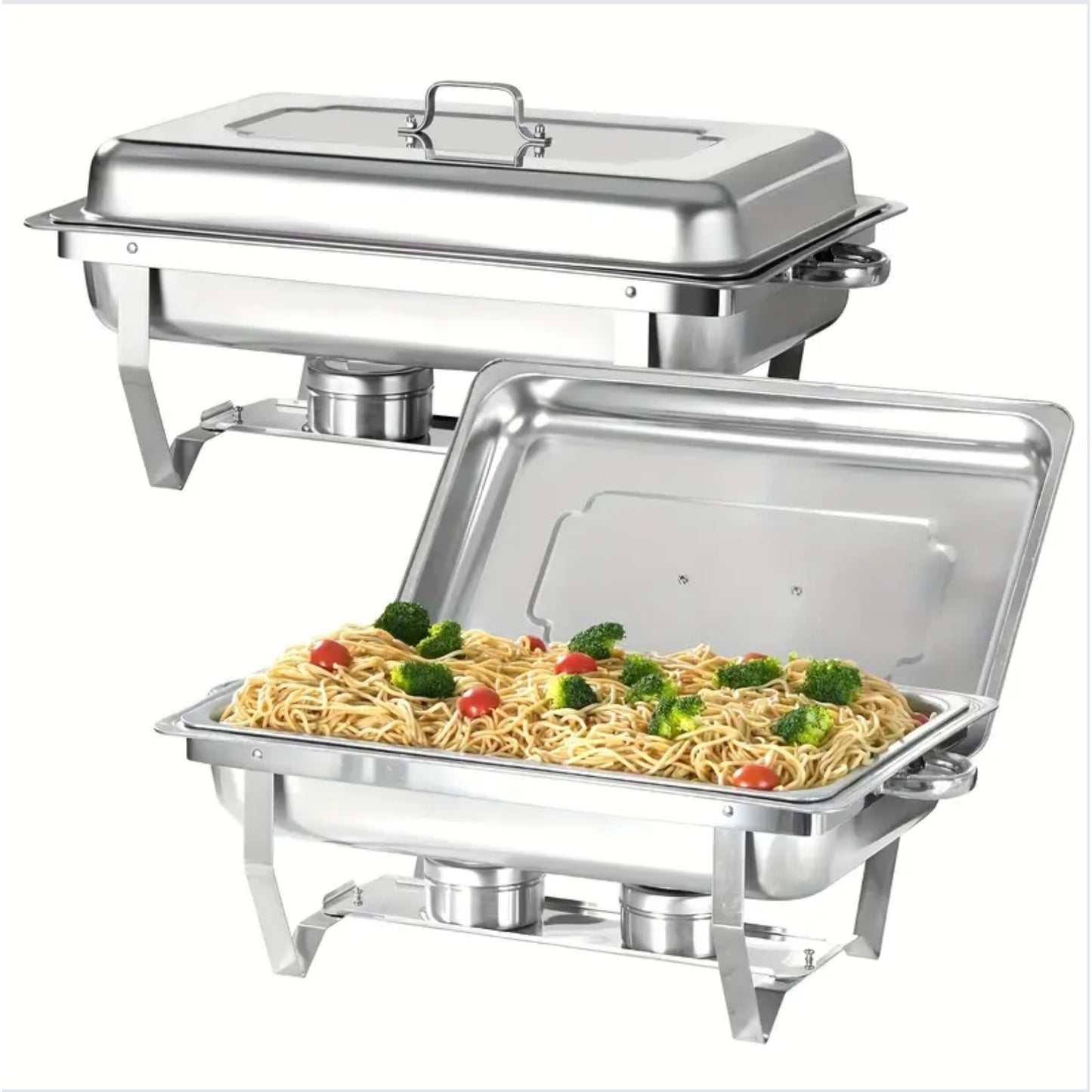 Chafing Dish – Buffetwarmer – Warmhoudplaat – Warmhoudschaal – RVS Warmhoudset – 6-delig Met Deksel – Inclusief Waterpan En Branderhouders – Duurzaam Roestvrij Staal 201