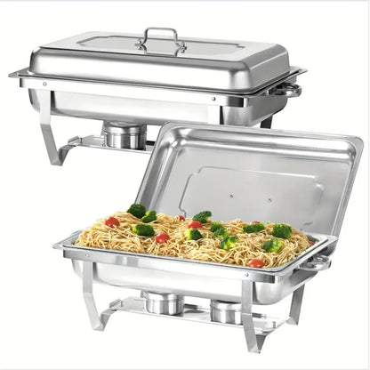 Chafing Dish – Buffetwarmer – Warmhoudplaat – Warmhoudschaal – RVS Warmhoudset – 6-delig Met Deksel – Inclusief Waterpan En Branderhouders – Duurzaam Roestvrij Staal 201