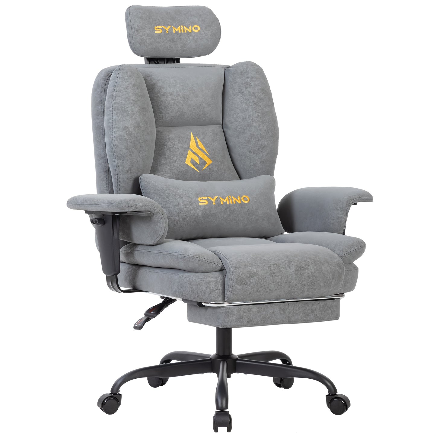 Gamingstoel – Gamestoel – Gaming Chair – Game Stoel – Bureaustoel – Ergonomisch Ontwerp – Verstelbare Rugleuning & Hoogte – PU-Leder – Met Lendensteun & Hoofdsteun – Metaal Frame – 5 Wielen – Grijs