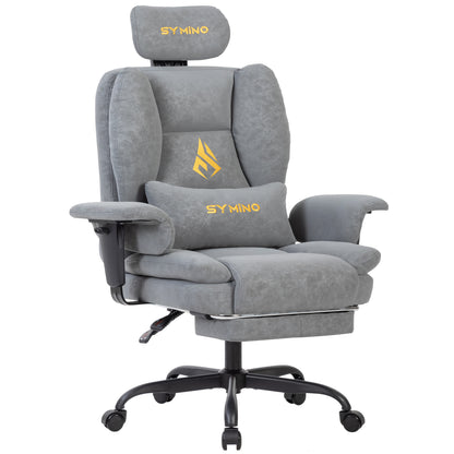 Gamingstoel – Gamestoel – Gaming Chair – Game Stoel – Bureaustoel – Ergonomisch Ontwerp – Verstelbare Rugleuning & Hoogte – PU-Leder – Met Lendensteun & Hoofdsteun – Metaal Frame – 5 Wielen – Grijs