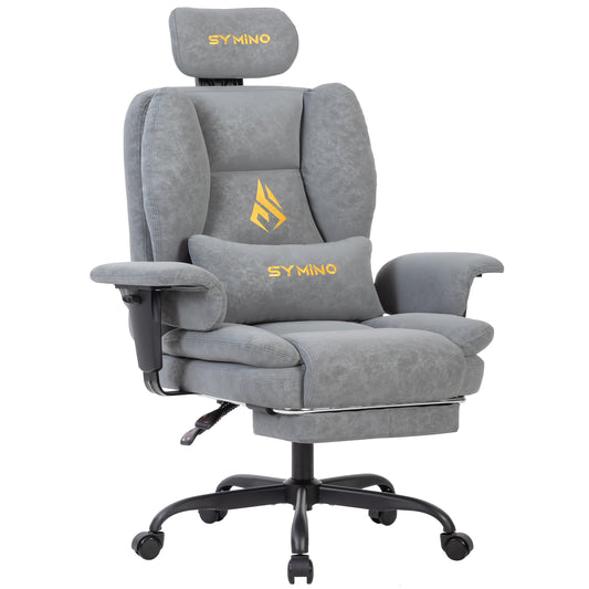 Gamingstoel – Gamestoel – Gaming Chair – Game Stoel – Bureaustoel – Ergonomisch Ontwerp – Verstelbare Rugleuning & Hoogte – PU-Leder – Met Lendensteun & Hoofdsteun – Metaal Frame – 5 Wielen – Grijs