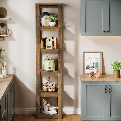 Boekenplank – Boekenrek – Wandplank – Boekenhouder – Hoekboekenkast – Vrijstaand – 6-laags – Smal en 180 cm Hoog – Rustiek Bruin Hout