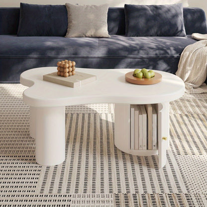 Salontafel – Koffietafel – Bijzettafel – Woonkamertafel – Opbergtafel – Wit – Modern Asymmetrisch Design – Inclusief Opbergruimte 100x60x37 cm