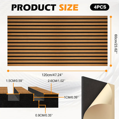 4pcs EUNEWR Black Wood Wall Panels, 47, 5.08cm x 23, 157.48cm - Sound Absorbing, Diffusion Panels for Home Office & Cinema, PVC Material, 20kg/m²-25kg/m² Density, Easy Installation with Adhesive Strips, Soundproof Wall Pane