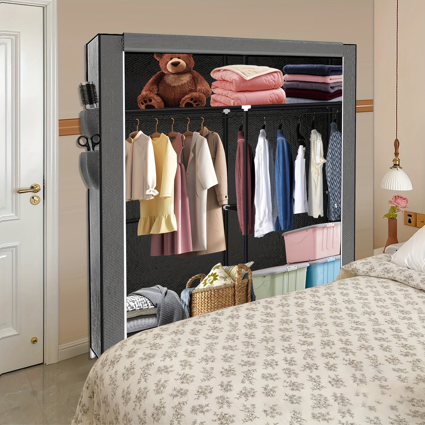 Opbergkast – Kledingkast – Garderobekast – Linnenkast – Opbergsysteem – 2-Deurs Non-Woven Kast – 12 Planken en Kledingroede – Ruimtebesparend Compact Ontwerp – Eenvoudig Zelf Te Monteren