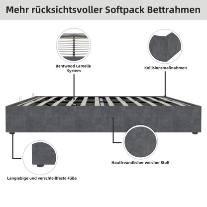 Bed – Bedframe – Ledikant – Slaapbank – Slaapbed – Beige Fluweel – Gasveer Opbergruimte – Laag Platform 160x200 cm