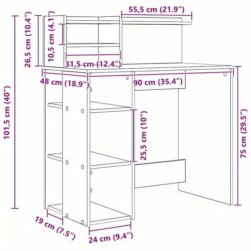 Bureaumeubel – Bureau – Computertafel – Bureautafel – Werkbureau – Wit – Compact 90x48x101,5 cm – Stevig MDF Hout – Opbergvak en Kastje