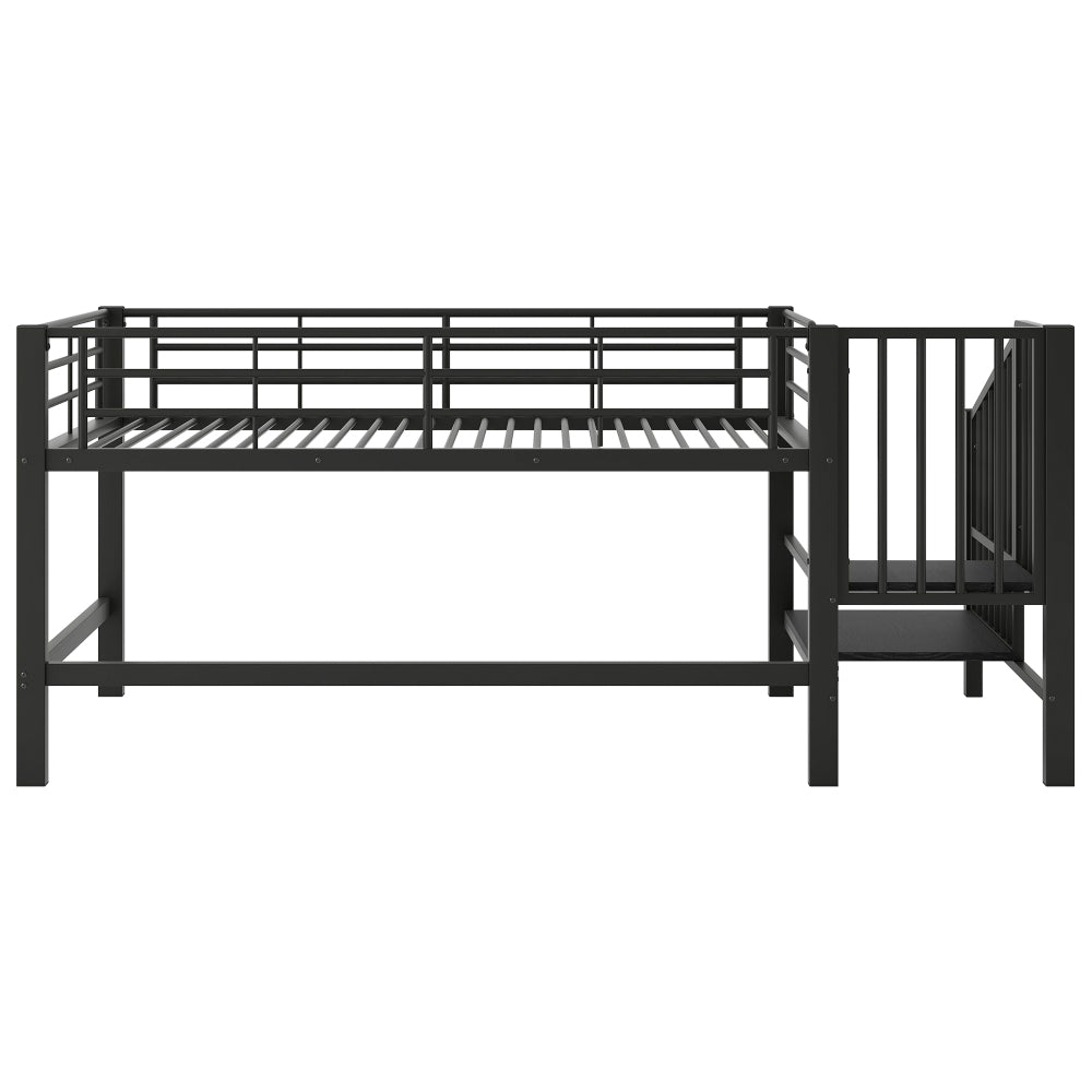 Hoogslaper – Bedframe – Mid-hoogslaper – Stapelbed – Kinderbed – 90x200 cm – Zwarte Opbergladder – Ruimtebesparend Design