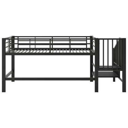 Hoogslaper – Bedframe – Mid-hoogslaper – Stapelbed – Kinderbed – 90x200 cm – Zwarte Opbergladder – Ruimtebesparend Design