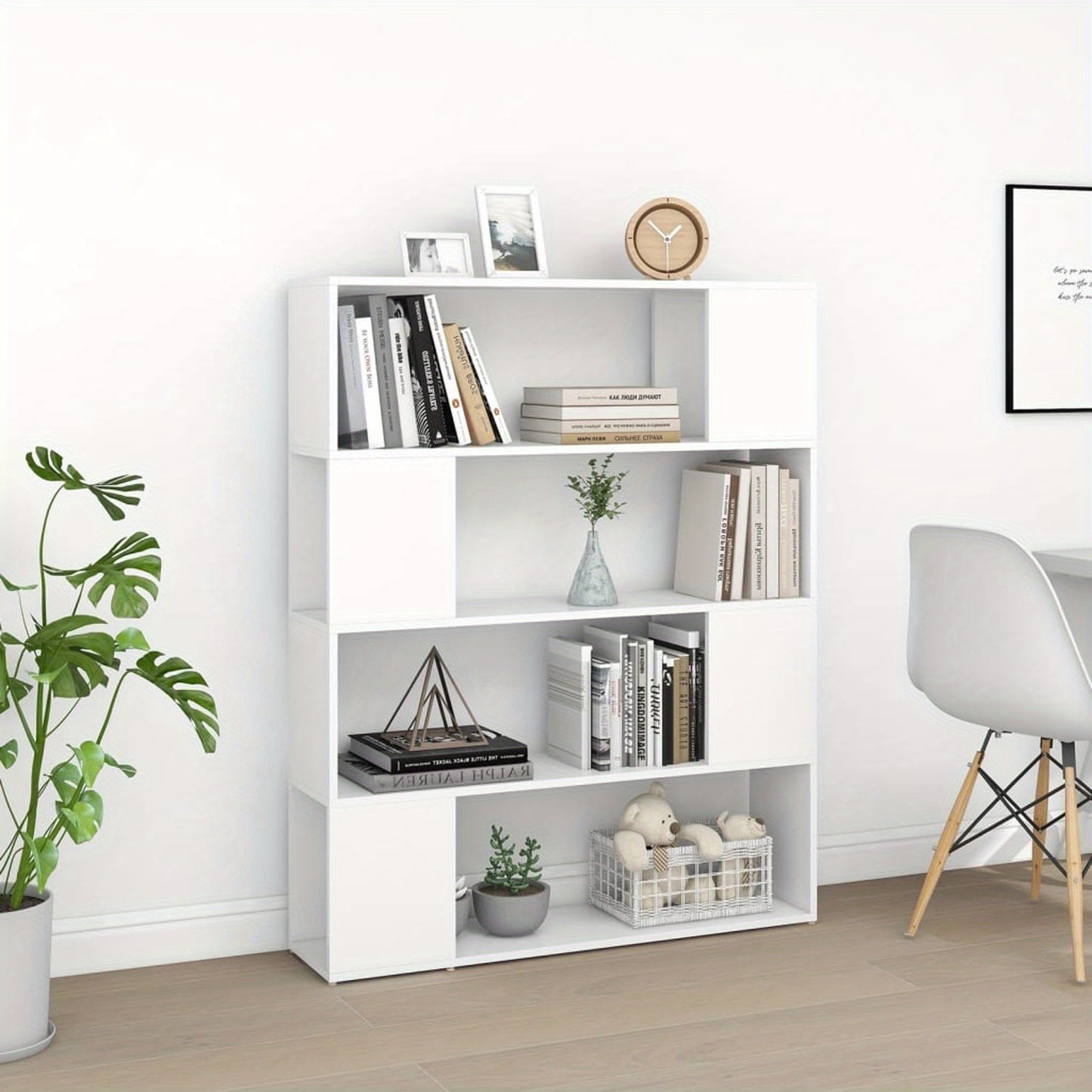Boekenkast Wit – Room Divider – Opbergkast – Wandkast – Vakkenkast – Modern Design – 100x24x124 cm – Multifunctioneel Voor Woonkamer & Kantoor
