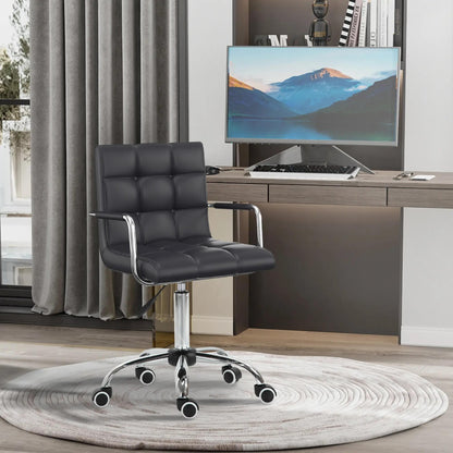 Bureaustoel – Ergonomische Stoel – Kantoorstoel – Office Chair – Werkstoel – Verstelbare Hoogte – Zwart PVC Bekleding – Comfortabele Armleuningen