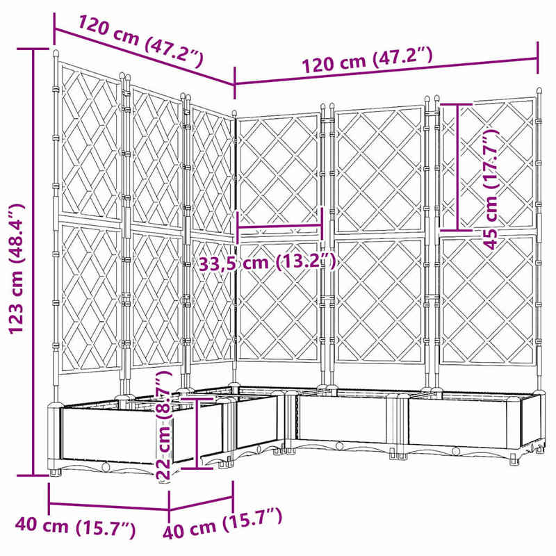 Verhoogde Plantenbak – Tuinbak – Bloembak – Balkonbak – Plantenbak Met Klimplantrek – Zwart – 120x120x125,5 cm – Duurzaam Synthetisch Kunststof – Met Drainage
