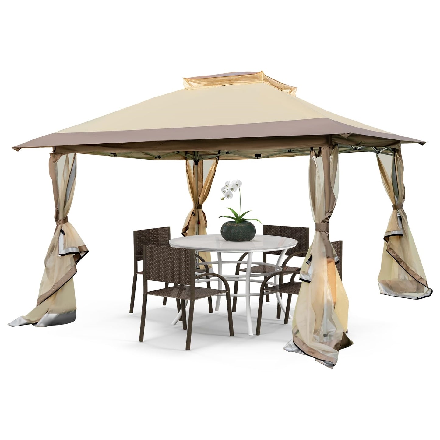 Vouwbare Partytent – Tuinpaviljoen – Overkapping – Terras Tent – Pergola – Met Muggennet – Dubbele Waterdichte Dak 3,6x3,6m – UV Bescherming 50+