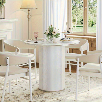 Salontafel – Koffietafel – Bijzettafel – Woonkamertafel – Tafel met Krukjes – Wit Marmer – Modern Rond Design – Compact en Praktisch